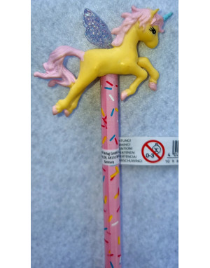 Crayon de papier avec figurine licorne ailée HB-P-3 JAUNE