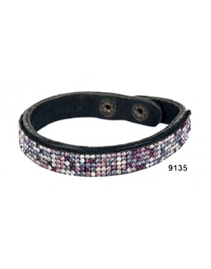Bracelet cuir et strass Amanda noir/violet HKM 9035.9135
