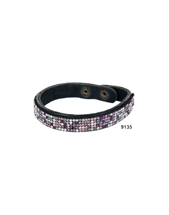 Bracelet cuir et strass Amanda noir/violet HKM 9035.9135